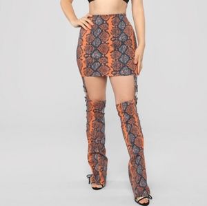 Hot & Delicious Orange Snake Print Mini Skirt with Lace up Chaps Streetwear Sexy